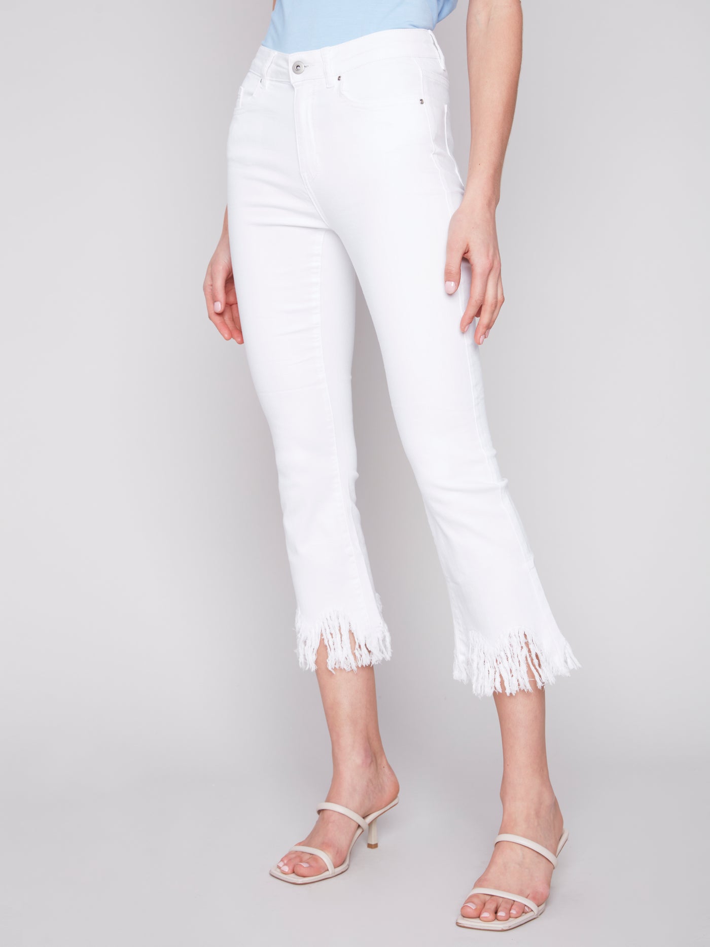 White Fringed Crop Jean