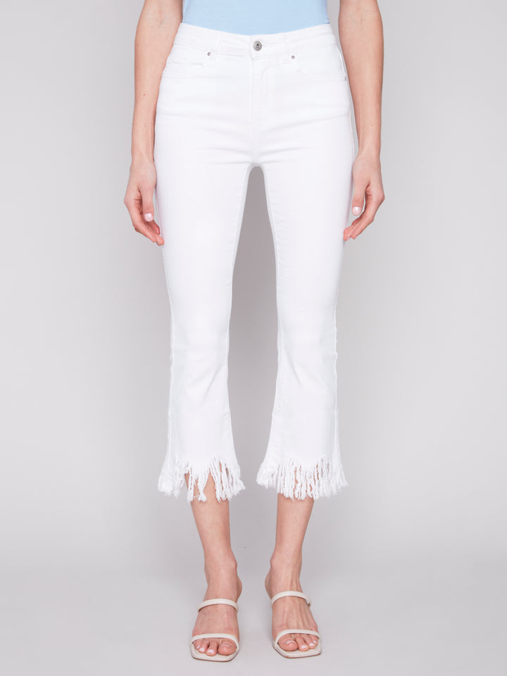 White Fringed Crop Jean