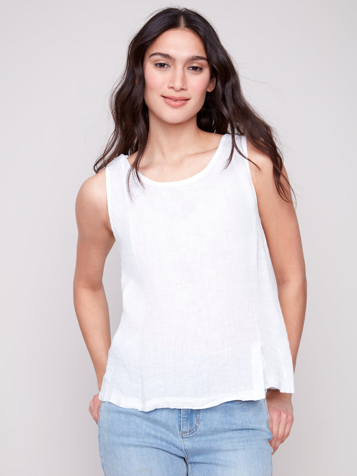 White Linen Top With Front Slit Detail