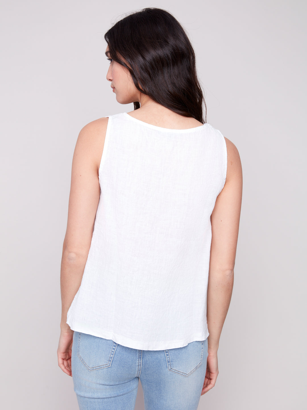 White Linen Top With Front Slit Detail