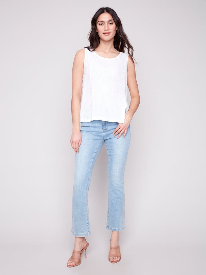 White Linen Top With Front Slit Detail