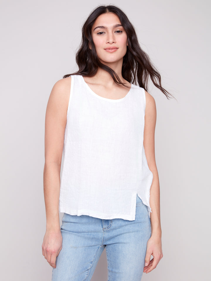 White Linen Top With Front Slit Detail