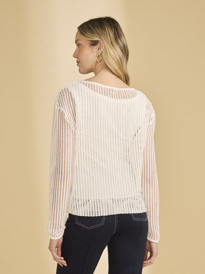 White Mesh Knit Bubble Hem Top