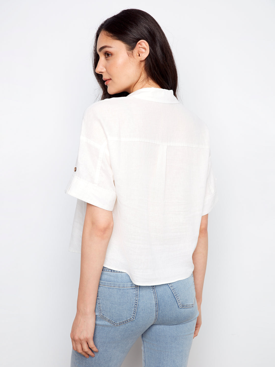 White Patch Pocket Linen Blouse