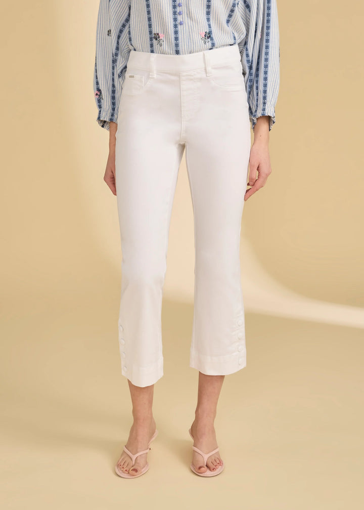White Pull On Boot Crop Pant with Button Detail