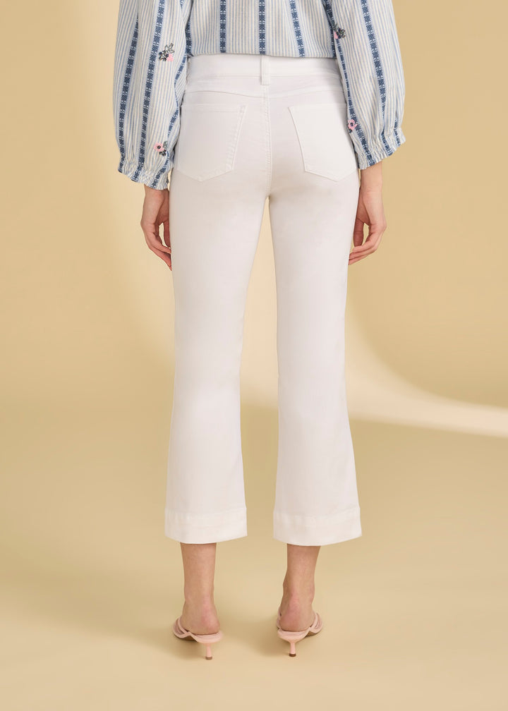 White Pull On Boot Crop Pant with Button Detail