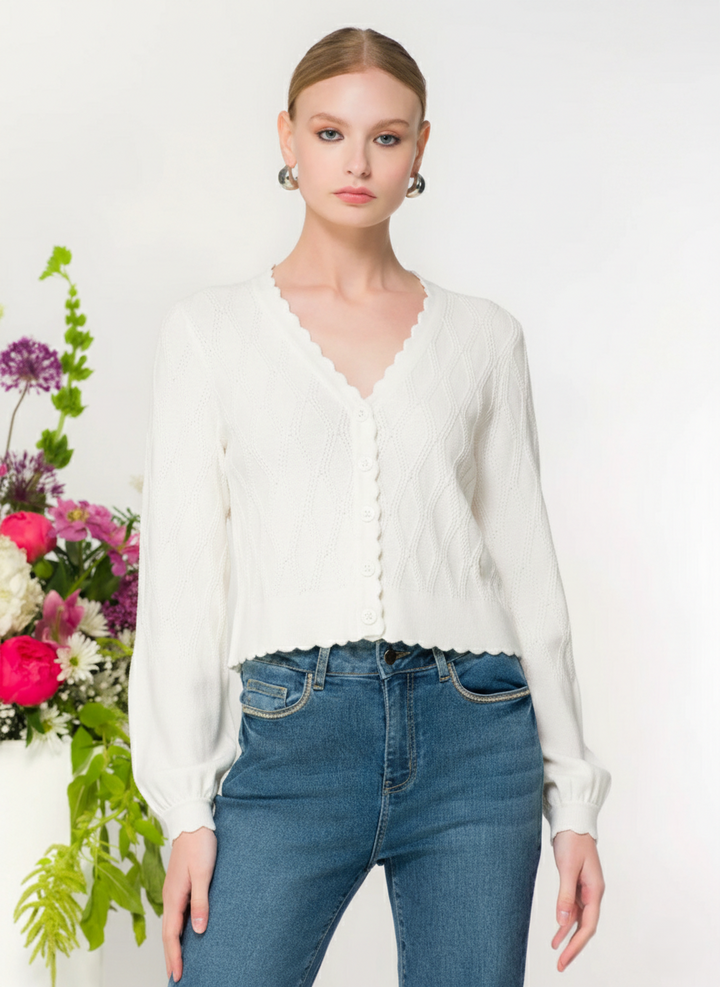 White Scalloped Edge Cardigan