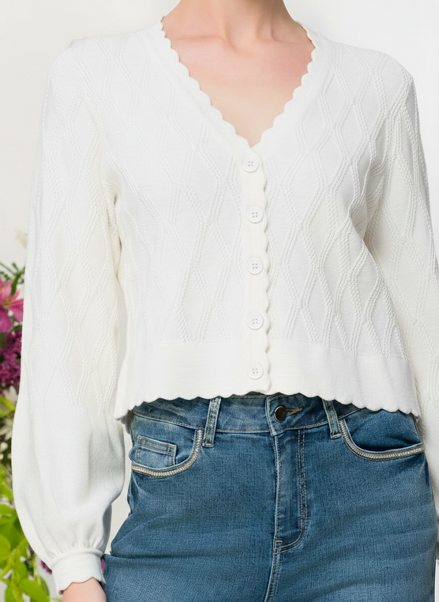 White Scalloped Edge Cardigan