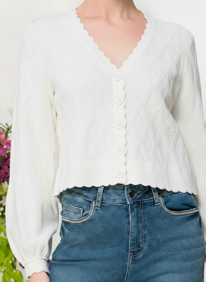 White Scalloped Edge Cardigan