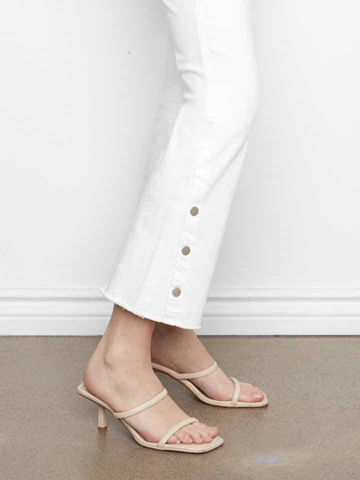 White Side Snap Hem Detail Bootcut Jean