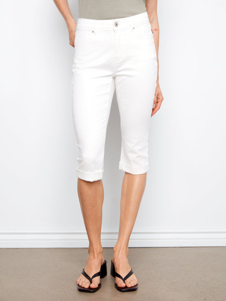 White Stretch Twill Pedal Pusher