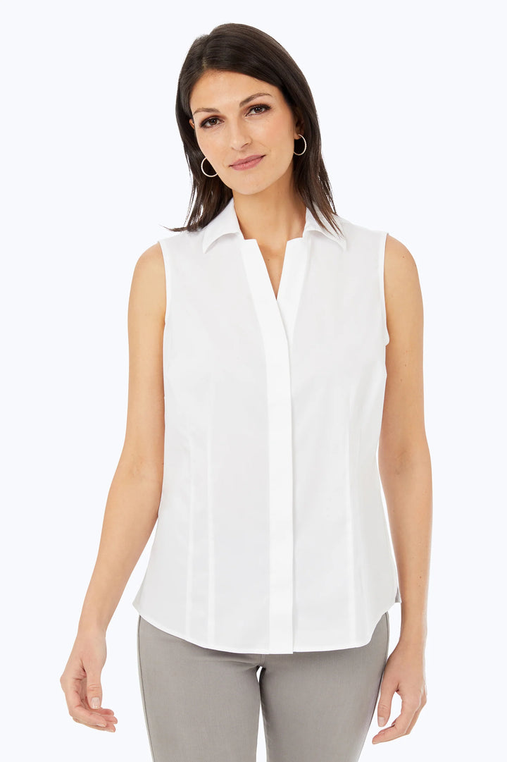 White Taylor Essential Non-Iron Stretch Sleeveless Shirt