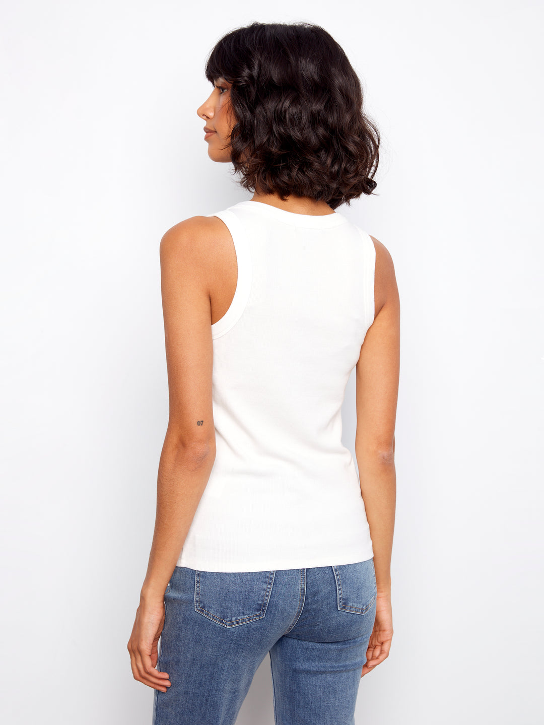 White Tencel Ribbed Tank