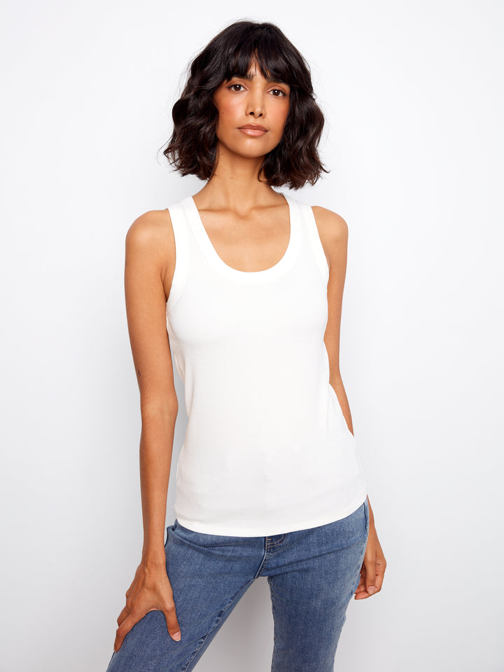 White Tencel Ribbed Tank