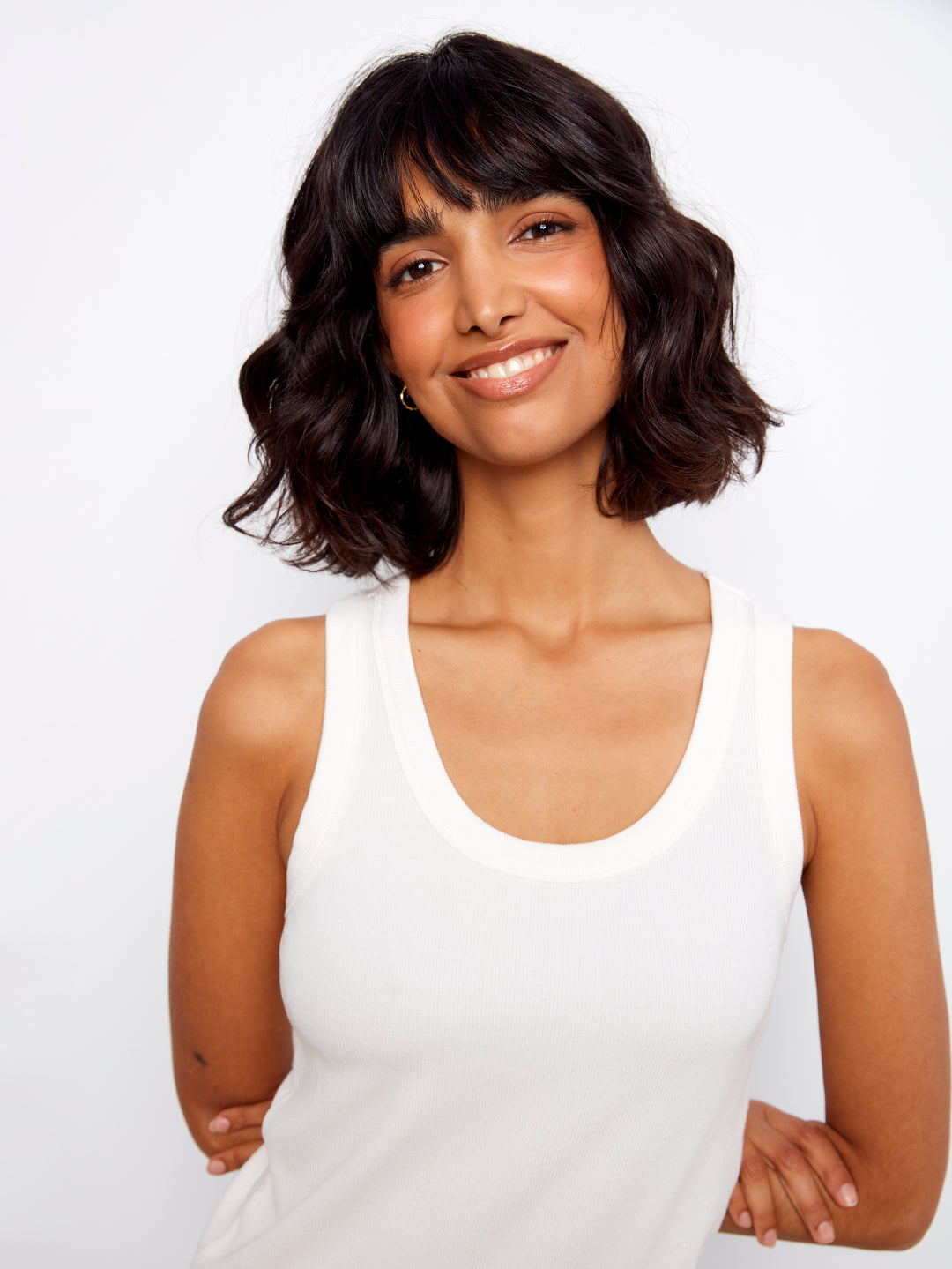 White Tencel Ribbed Tank