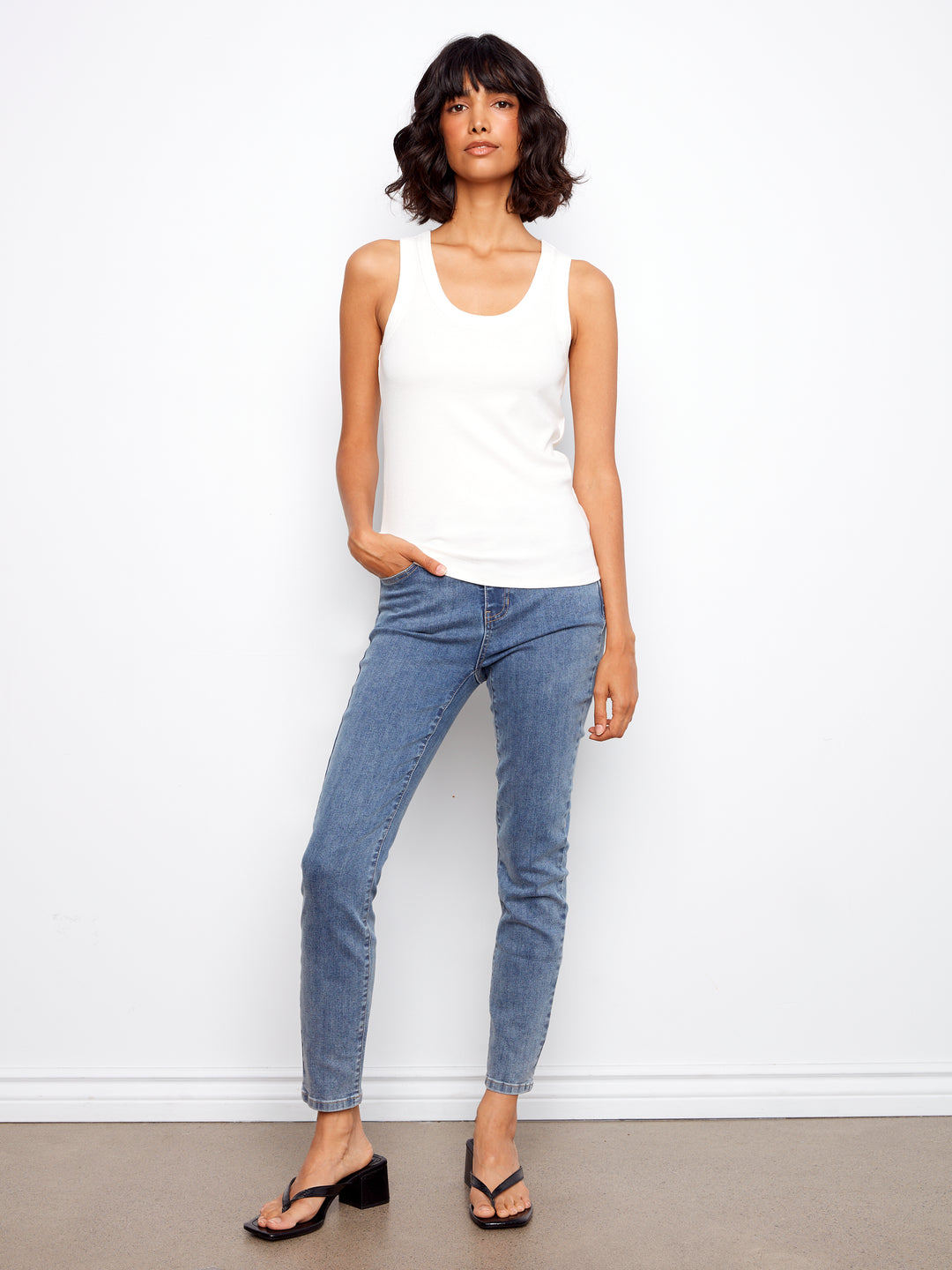 White Tencel Ribbed Tank