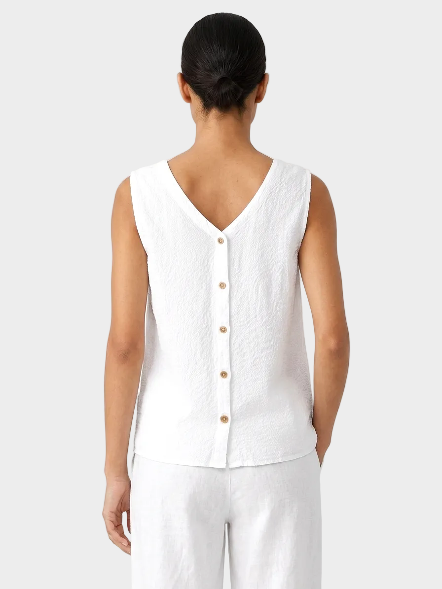 White V-Neck Sleeveless Linen Top