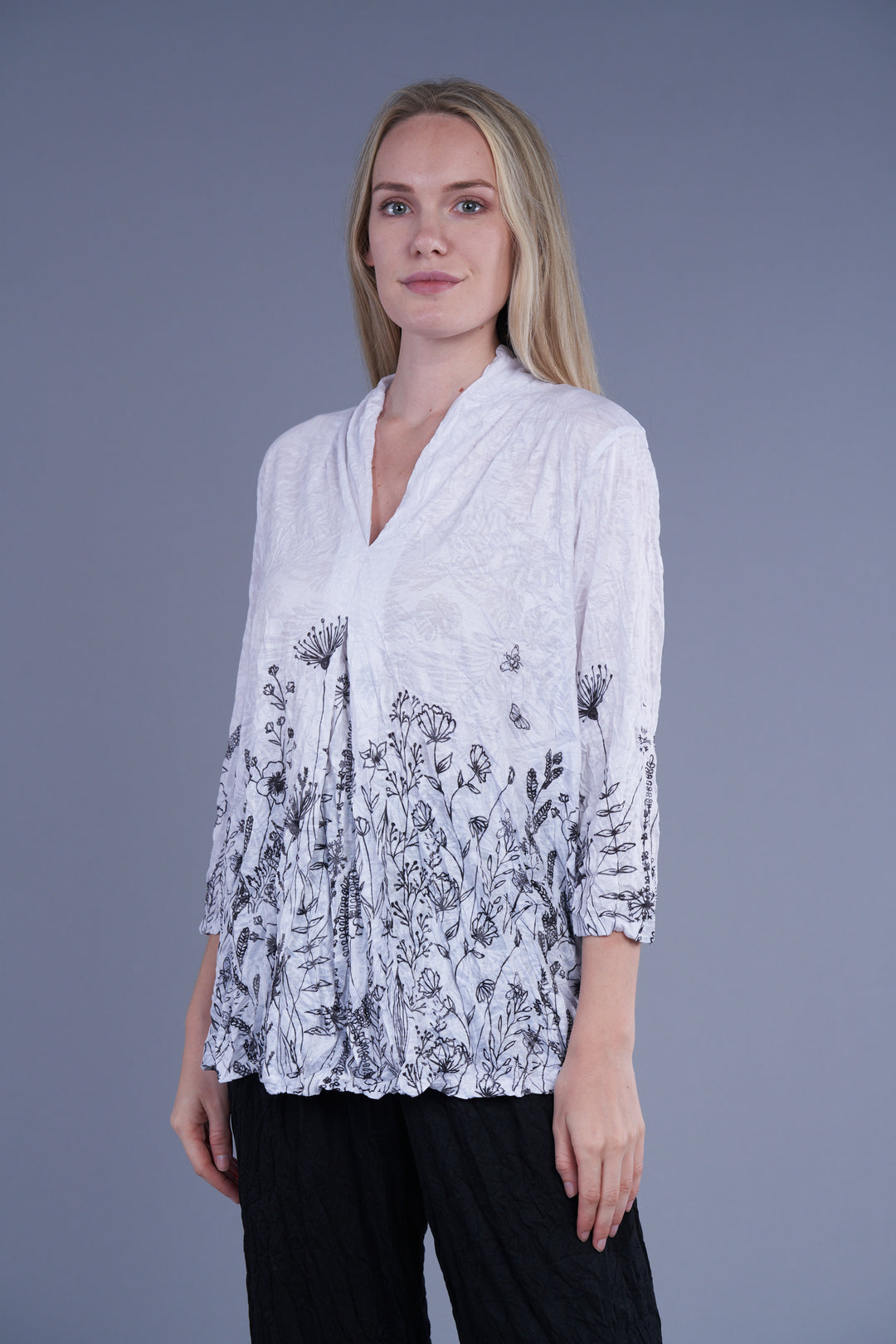 White Wildflower Print Crushed Top