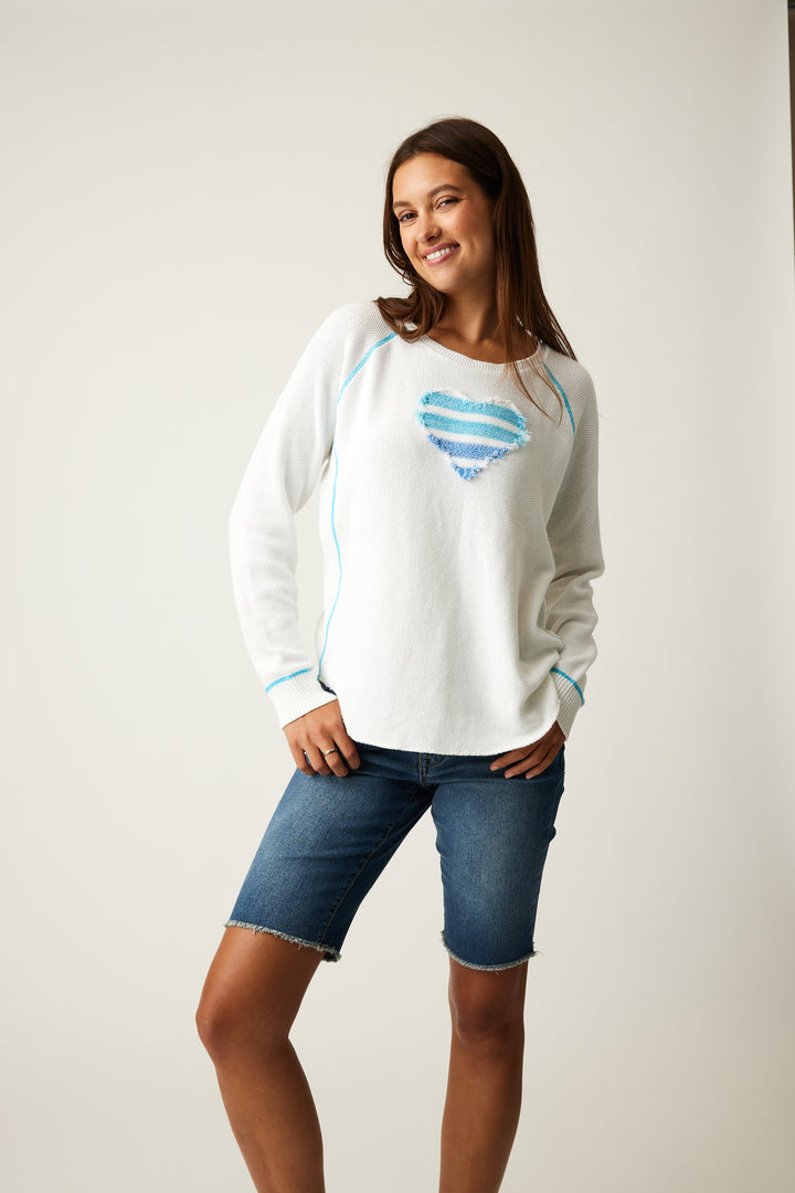 White and Blue Follow Your Heart Sweater
