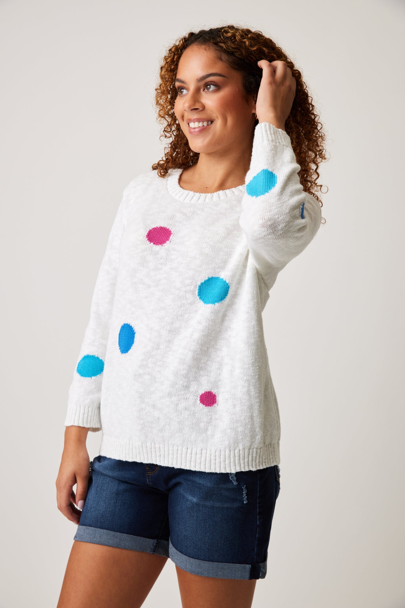 White and Bright Darling Dot Sweater