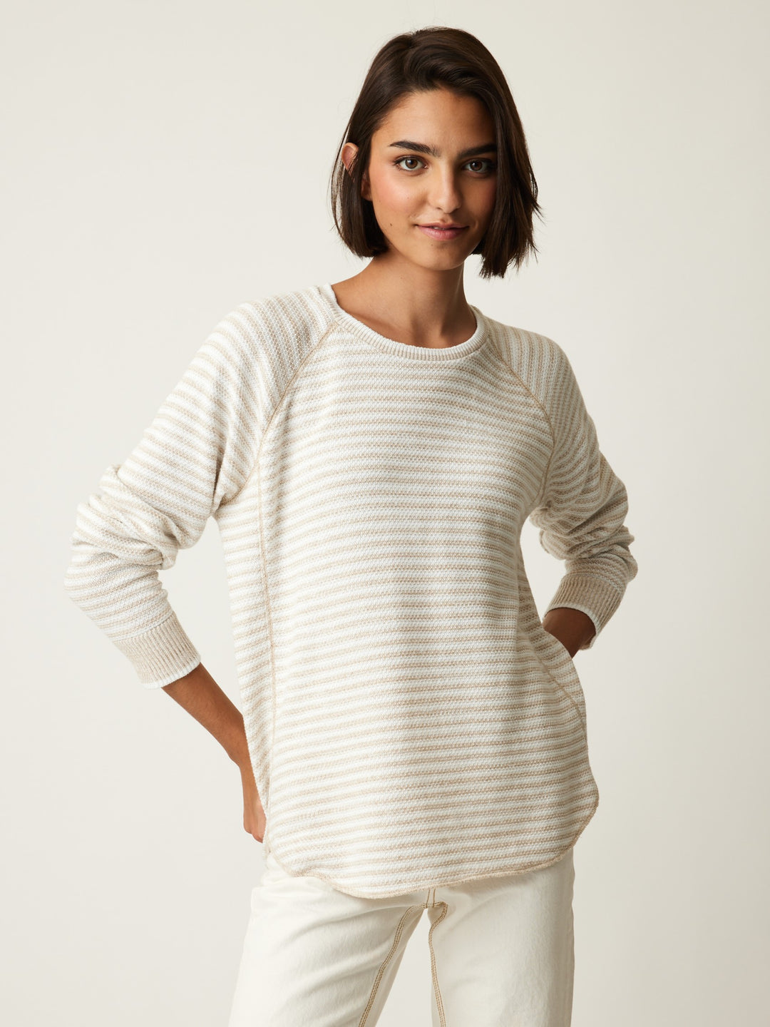 White and Sandstone Stratus Sweater