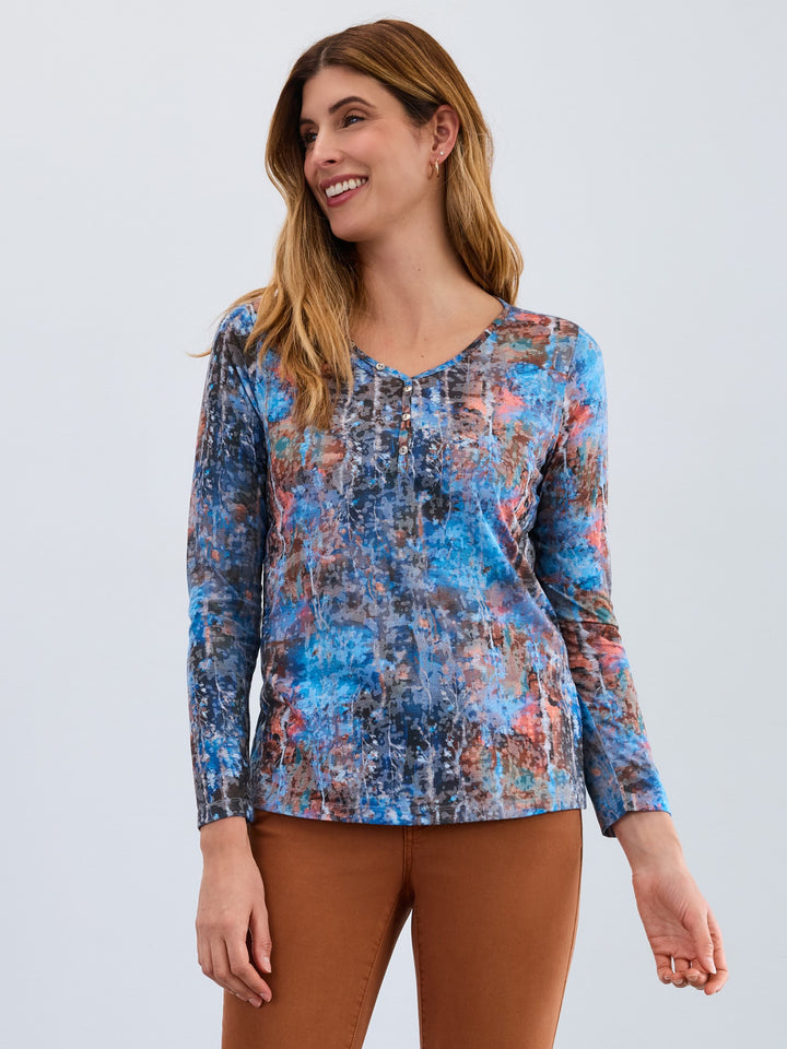 Whitechapel Print Burnout V-Neck Top