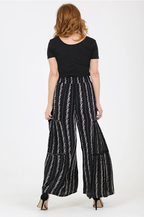 Wide Leg Pant with Lace Inserts