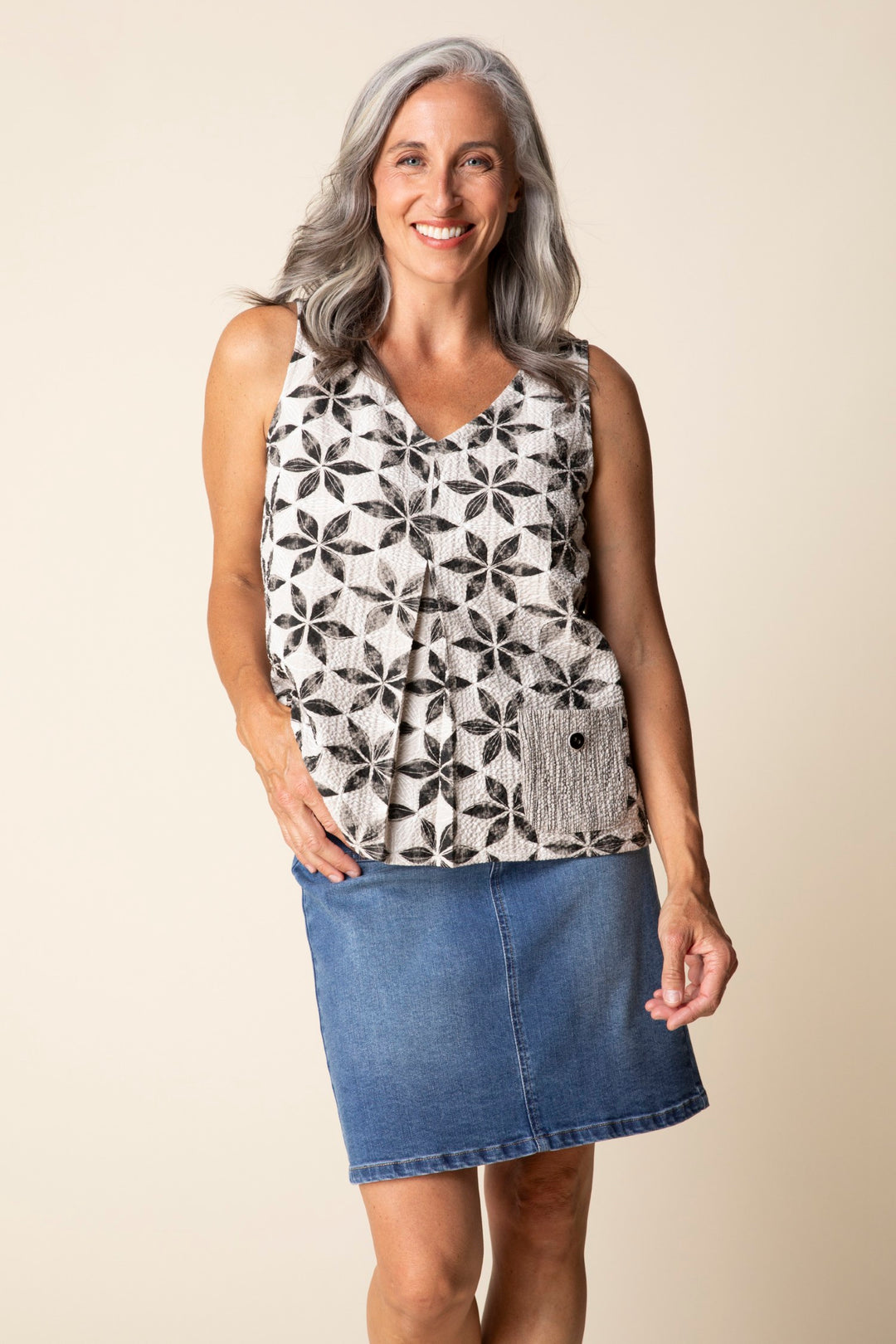 Willow Mix Print Pleated Sleeveless Top