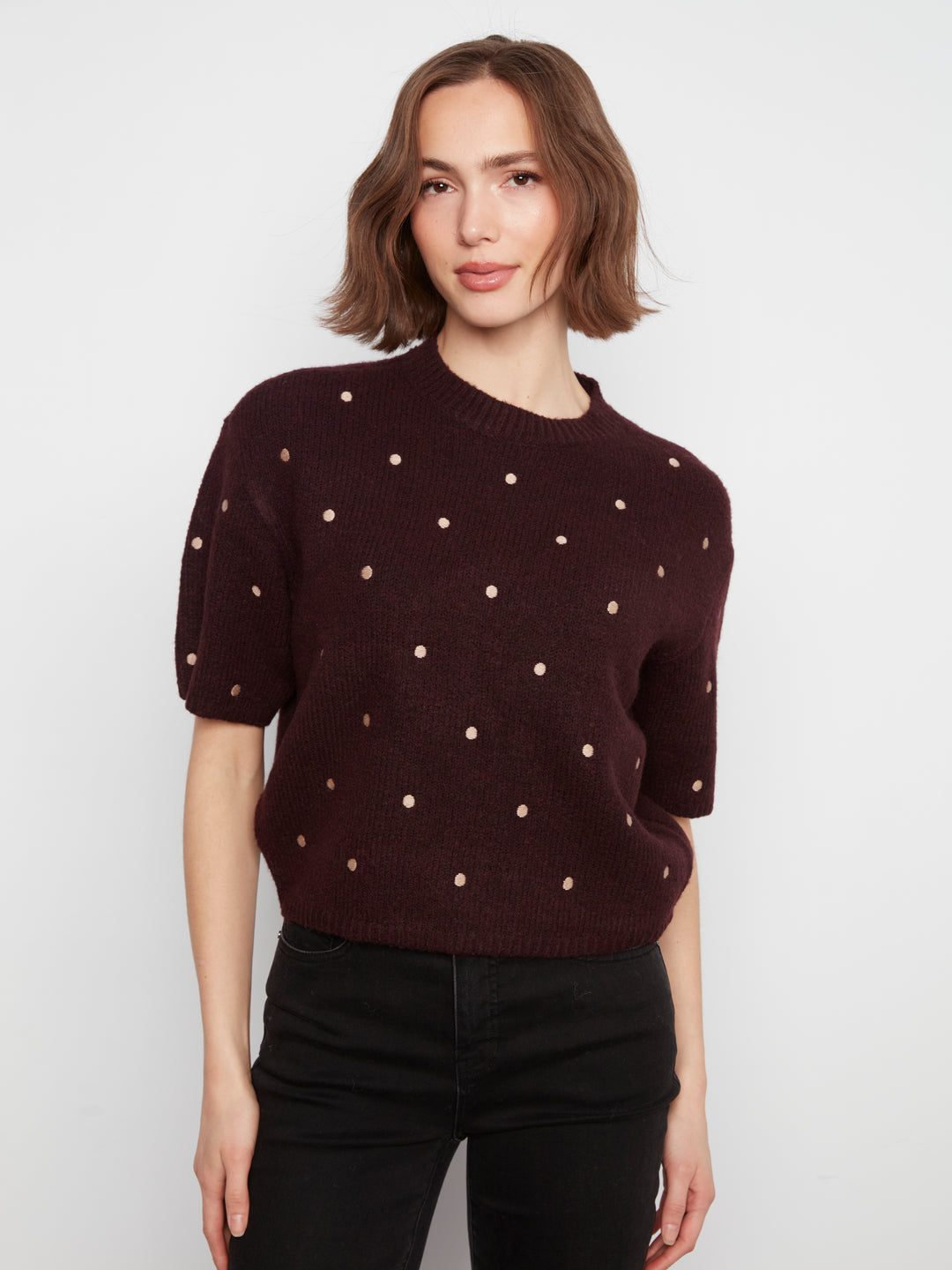 Wine All Over Dots Elbow Sleeve Sweater