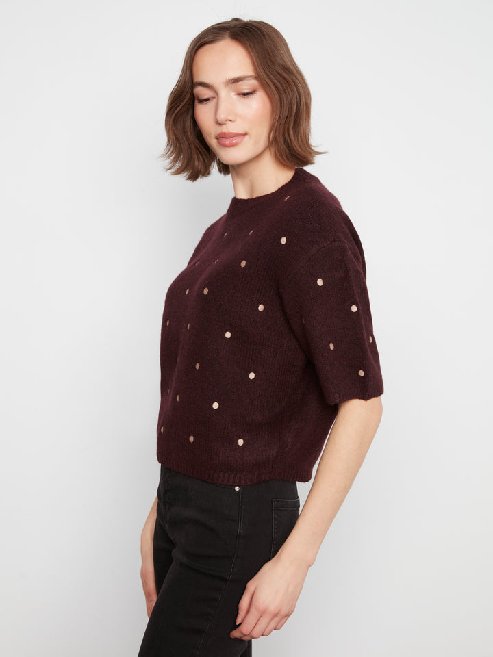 Wine All Over Dots Elbow Sleeve Sweater