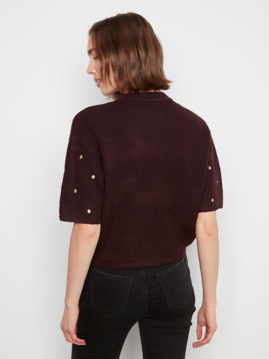 Wine All Over Dots Elbow Sleeve Sweater