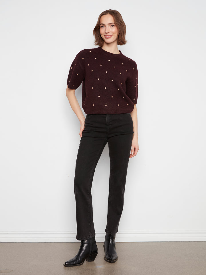 Wine All Over Dots Elbow Sleeve Sweater