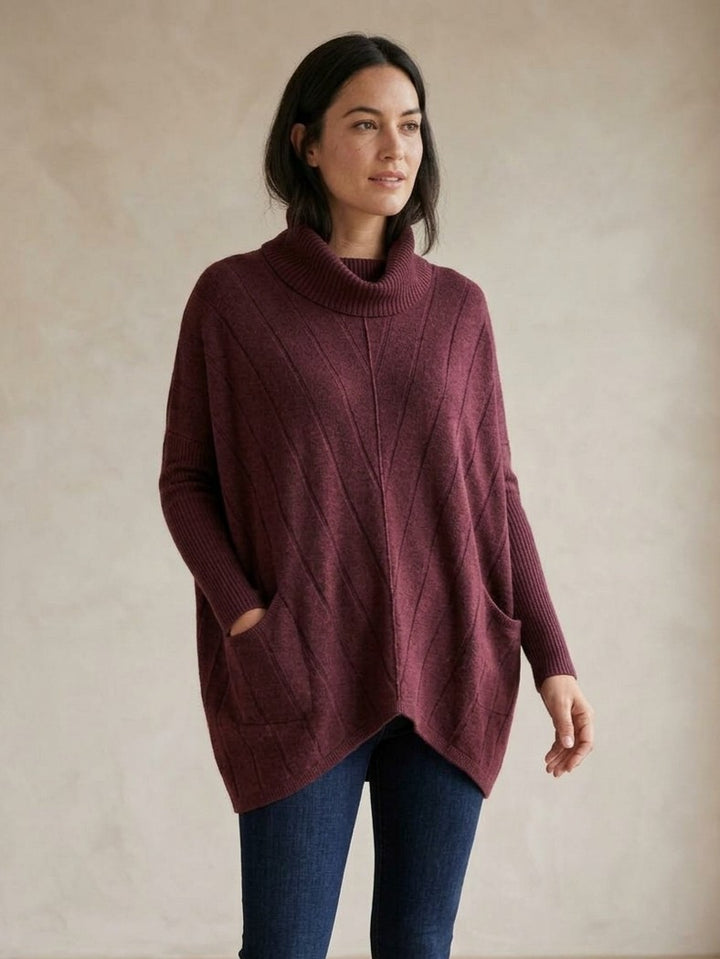 Wine Turtleneck Cocoon Sweater