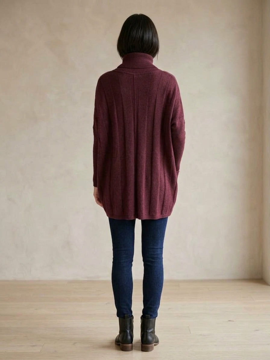 Wine Turtleneck Cocoon Sweater