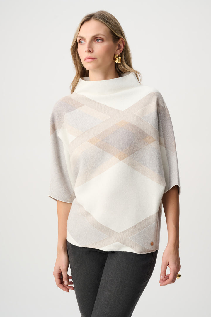 Winter White Multi Plaid Funnel Neck Sweater