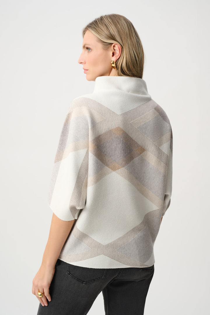 Winter White Multi Plaid Funnel Neck Sweater