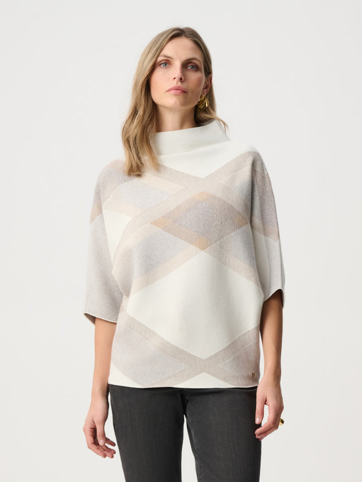 Winter White Multi Plaid Funnel Neck Sweater