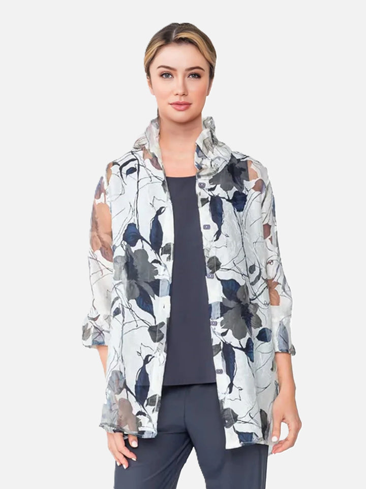 Wire Collar Floral Burnout Jacket