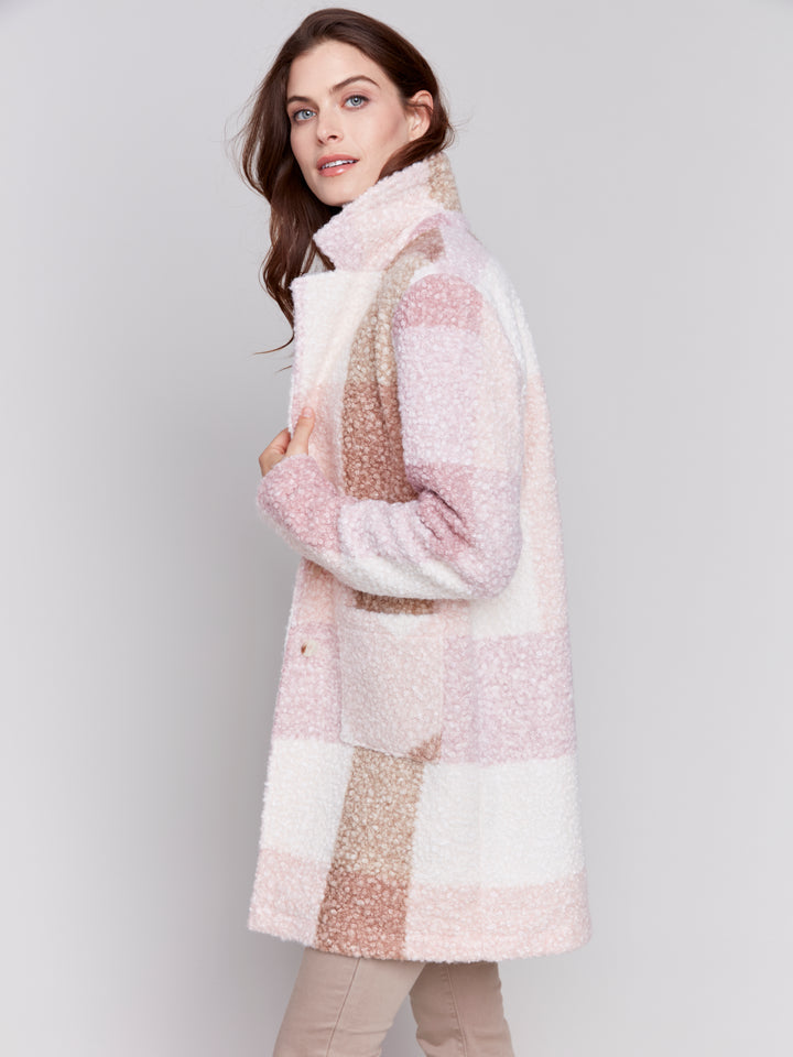 Woodrose Plaid Boucle Coat