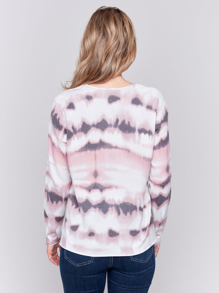 Woodrose Printed Plushy V-Neck Sweater