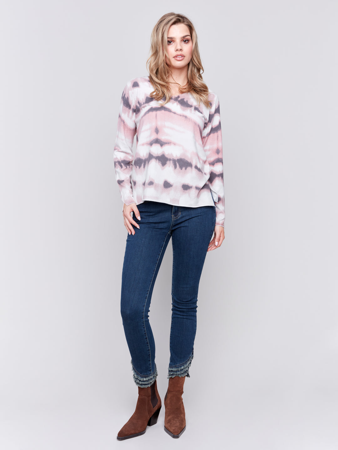 Woodrose Printed Plushy V-Neck Sweater