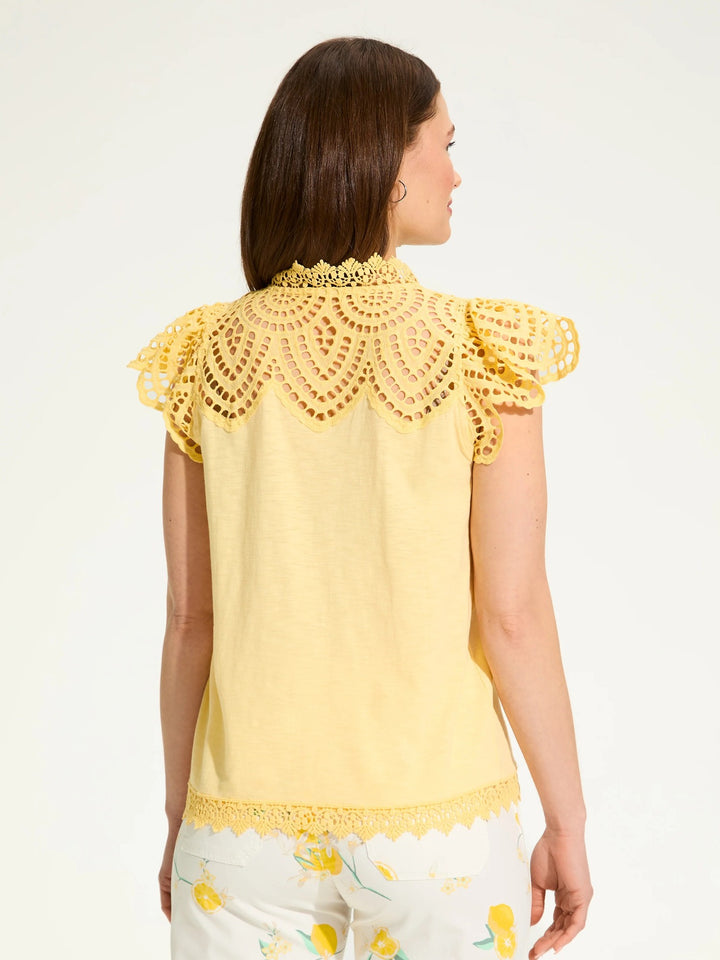 Yellow Flutter Sleeve Eyelet Top