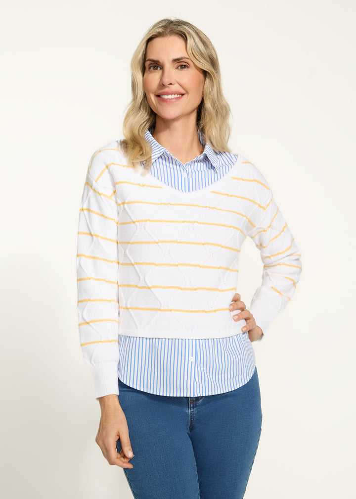 Yellow Stripe Mixed Media Sweater