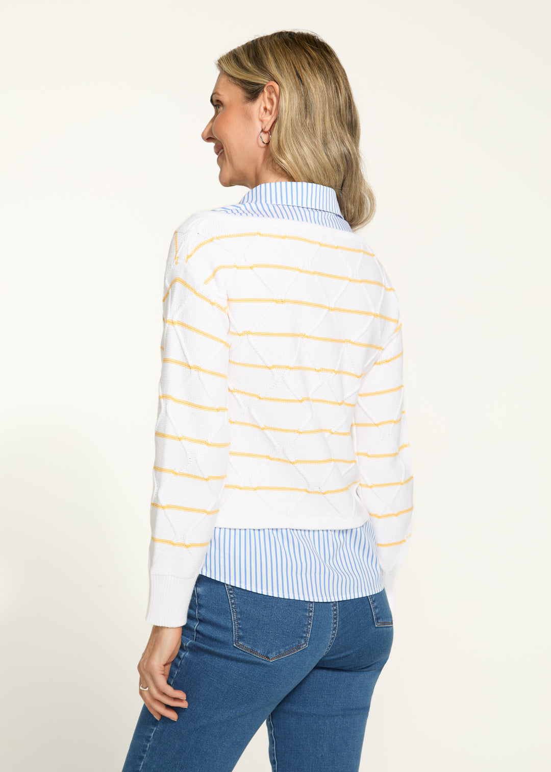 Yellow Stripe Mixed Media Sweater