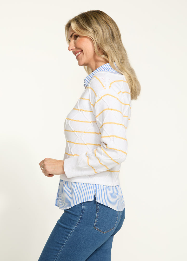 Yellow Stripe Mixed Media Sweater