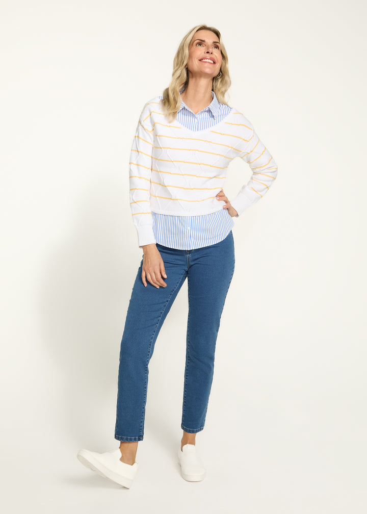 Yellow Stripe Mixed Media Sweater