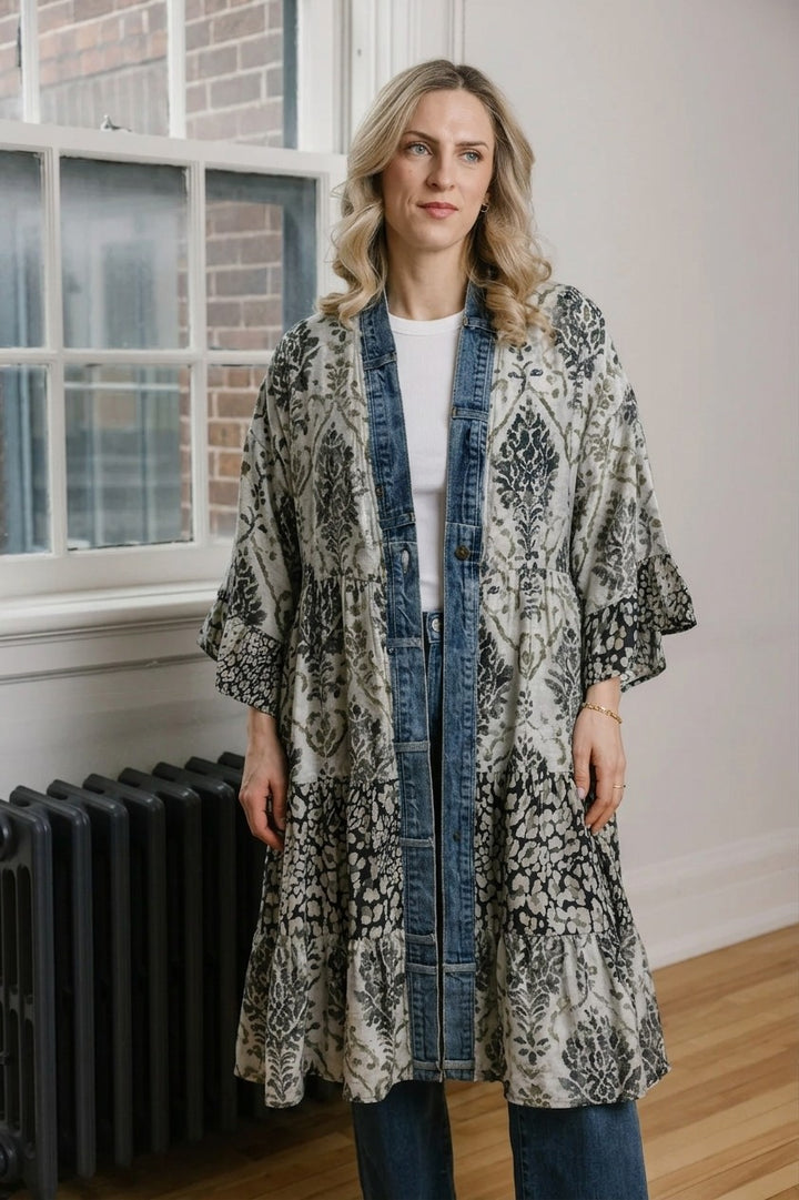 Ying Collector Mix Denim Detail Kimono Cardigan