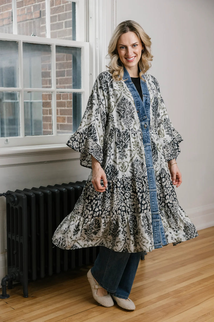 Ying Collector Mix Denim Detail Kimono Cardigan