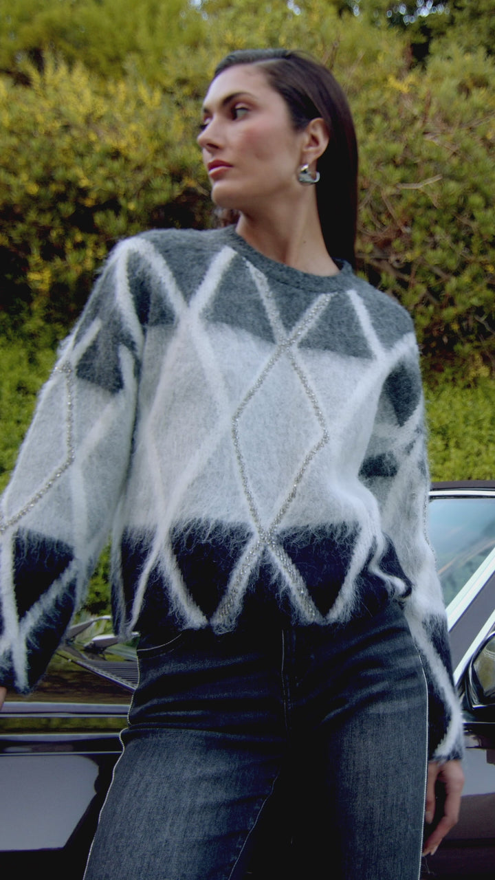 Beaded Diamond Jacquard Sweater