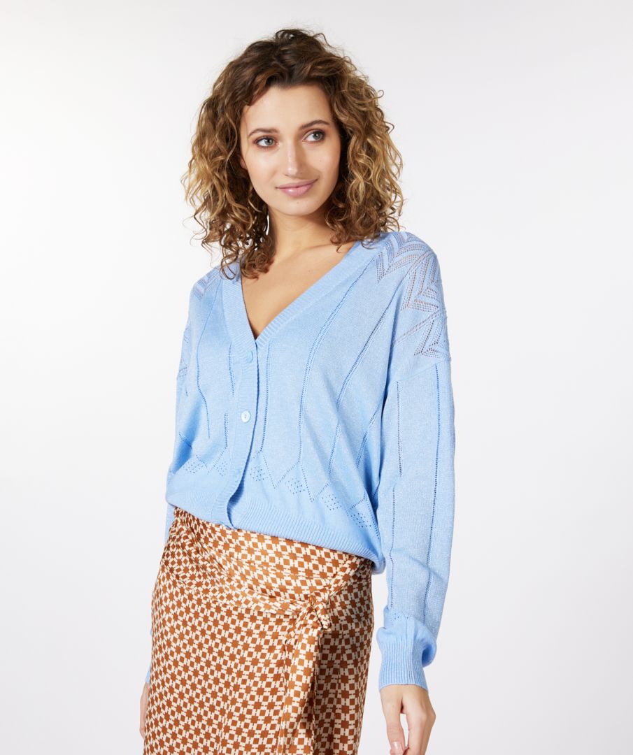 Blue Lurex Fancy Knit Cardigan